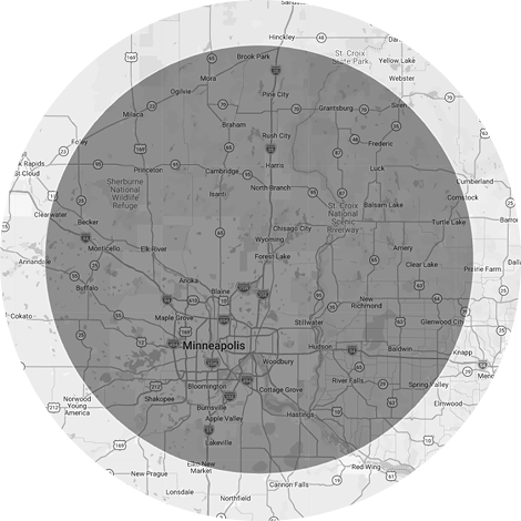 Map of ACT Asphalt's service area in Minneapolis and surrounding cities
